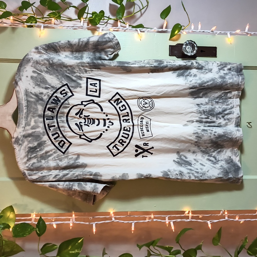 Women's True Religion Grey Cream Tye Dye Outlaws LA Rebels Misfits XL